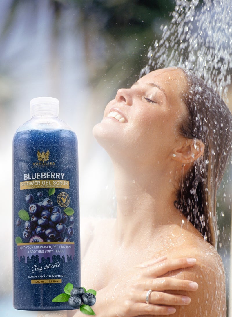 Ronalisa Blueberry Exfoliating Body Shower Gel Scrub with Aloe, Panthenol & Vitamin E – [1000ml) - Image 2
