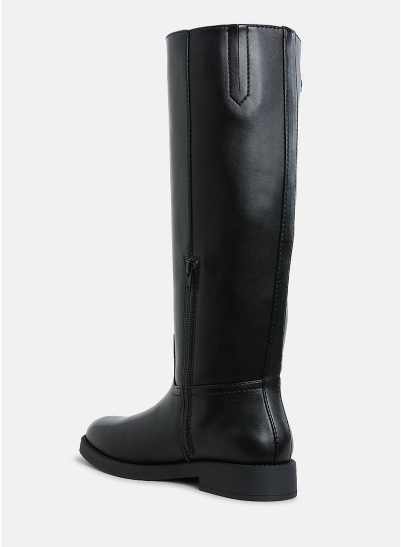 London Rag Women's Metal Chain Link Detail Calf Boots in Black - Image 4