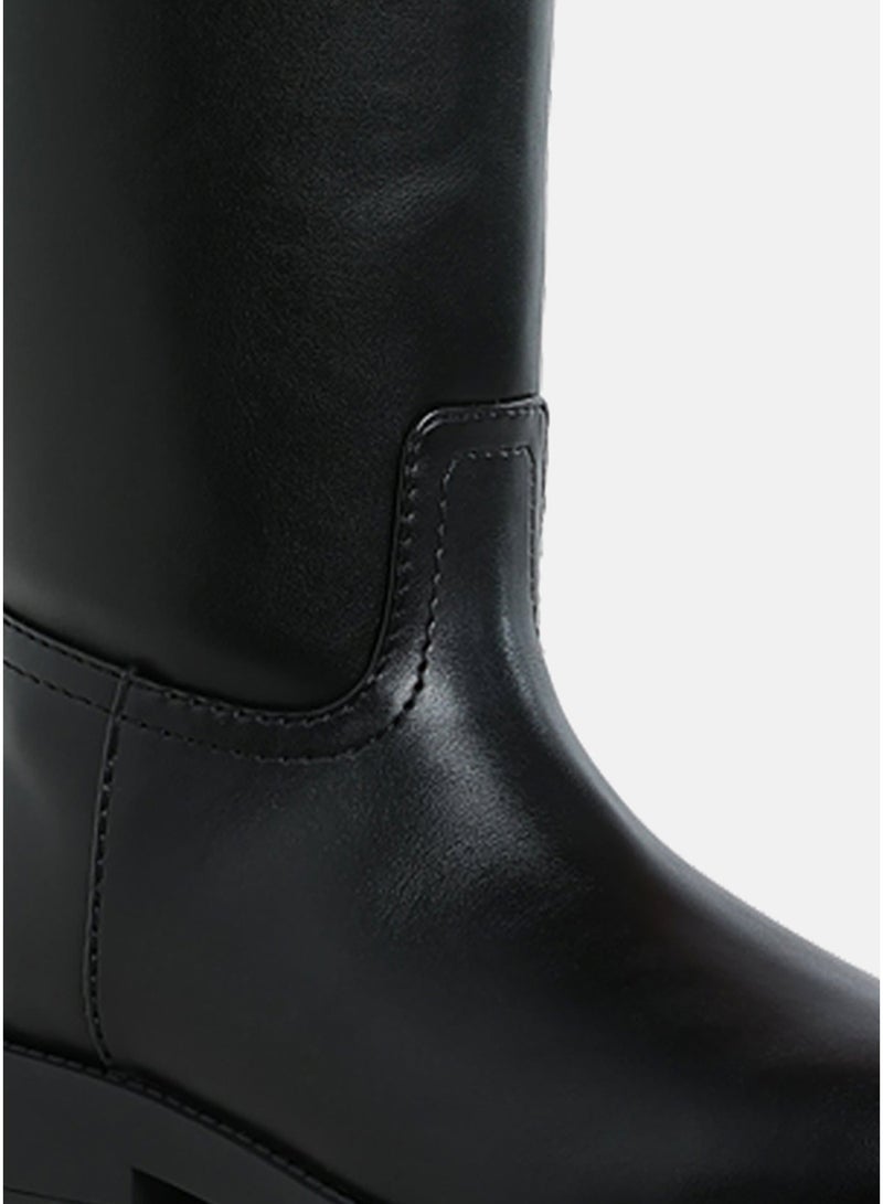 London Rag Women's Metal Chain Link Detail Calf Boots in Black - Image 5