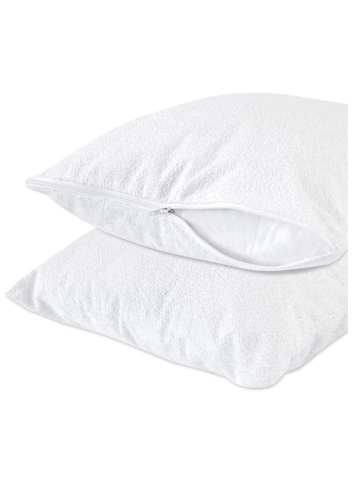 2 Piece Zipper Pillow Protector Set 50x75cm with Soft Towel Top Layer