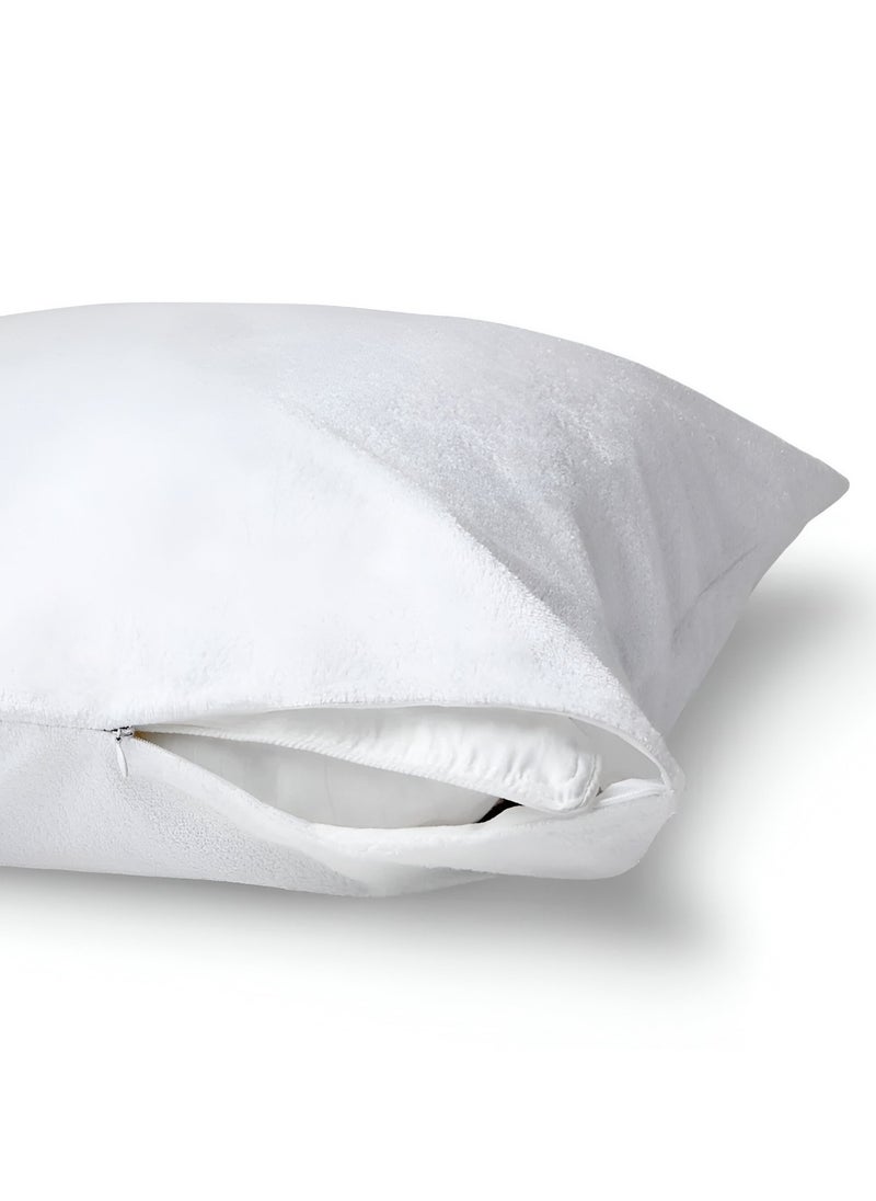 2 Piece Zipper Pillow Protector Set 50x75cm with Soft Towel Top Layer