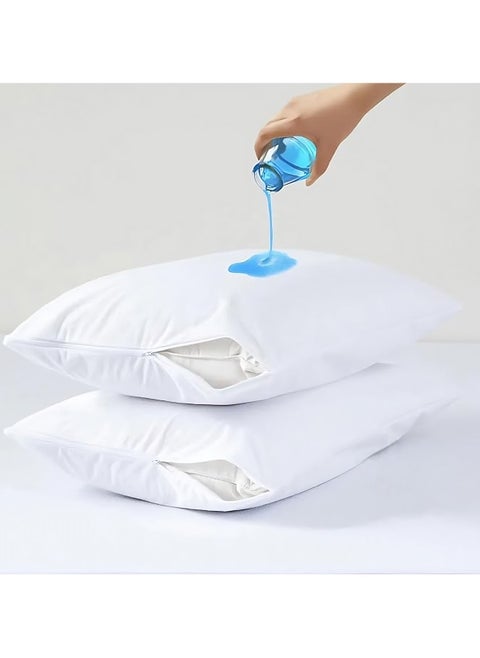 2 Piece Zipper Pillow Protector Set 50x75cm with Soft Towel Top Layer