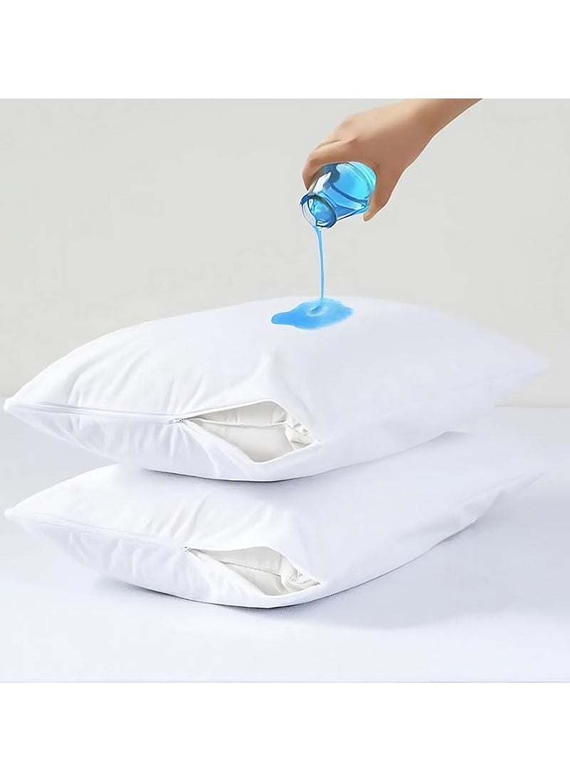 2 Piece Zipper Pillow Protector Set 50x75cm with Soft Towel Top Layer
