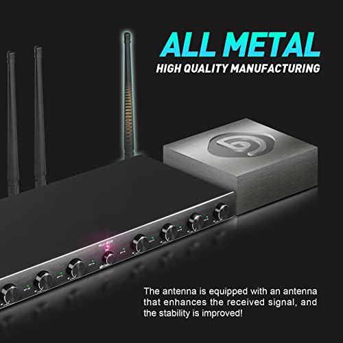 D Debra Audio AU800 Pro UHF 8 Channel Wireless Microphone System with Cordless Handheld Lavalier Headset Mics, Metal Receiver, Ideal for Karaoke Church Party (8 Handheld) - Image 4