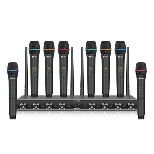 D Debra Audio AU800 Pro UHF 8 Channel Wireless Microphone System with Cordless Handheld Lavalier Headset Mics, Metal Receiver, Ideal for Karaoke Church Party (8 Handheld) - Image 1