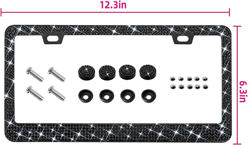EWBN Bling Rhinestone License Plate Frame for Women，Diamond Sparkly Frames| Stainless Steel Frames & Over 1200 pcs Finest 14 Facets Black Glass Crystals Premium Diamond+GiftBox(Black) - Image 3