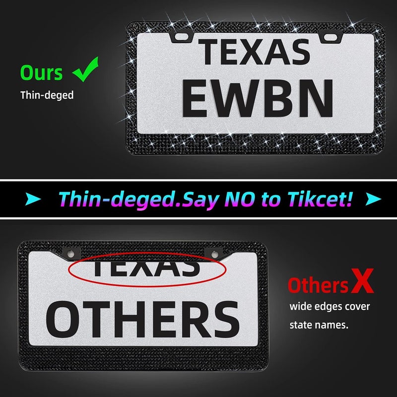 EWBN Bling Rhinestone License Plate Frame for Women，Diamond Sparkly Frames| Stainless Steel Frames & Over 1200 pcs Finest 14 Facets Black Glass Crystals Premium Diamond+GiftBox(Black) - Image 4