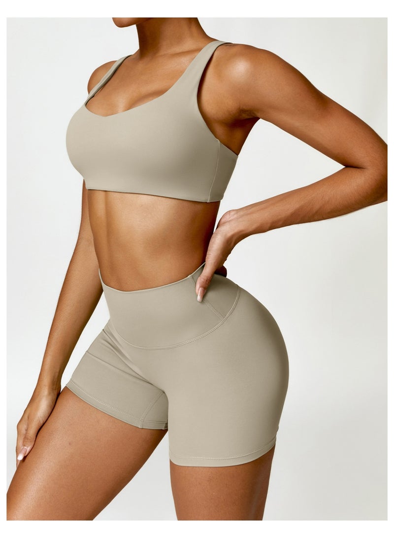 Women Sleeveless Sports Bra and Shorts Set Sportswear Workout Clothes Athletic Wear Gym Fitness Bra Crop Top Sports Suits - Image 3