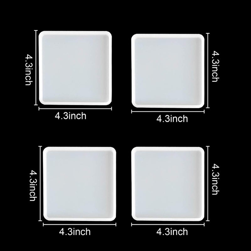 F FYJS 4pcs Coaster Molds for Resin Casting,Square Resin Epoxy Silicone Molds for Making Coasters Geode,Cups Mats, Home Decoration - Image 5
