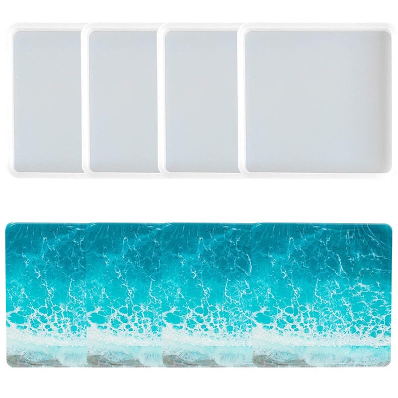F FYJS 4pcs Coaster Molds for Resin Casting,Square Resin Epoxy Silicone Molds for Making Coasters Geode,Cups Mats, Home Decoration - Image 1