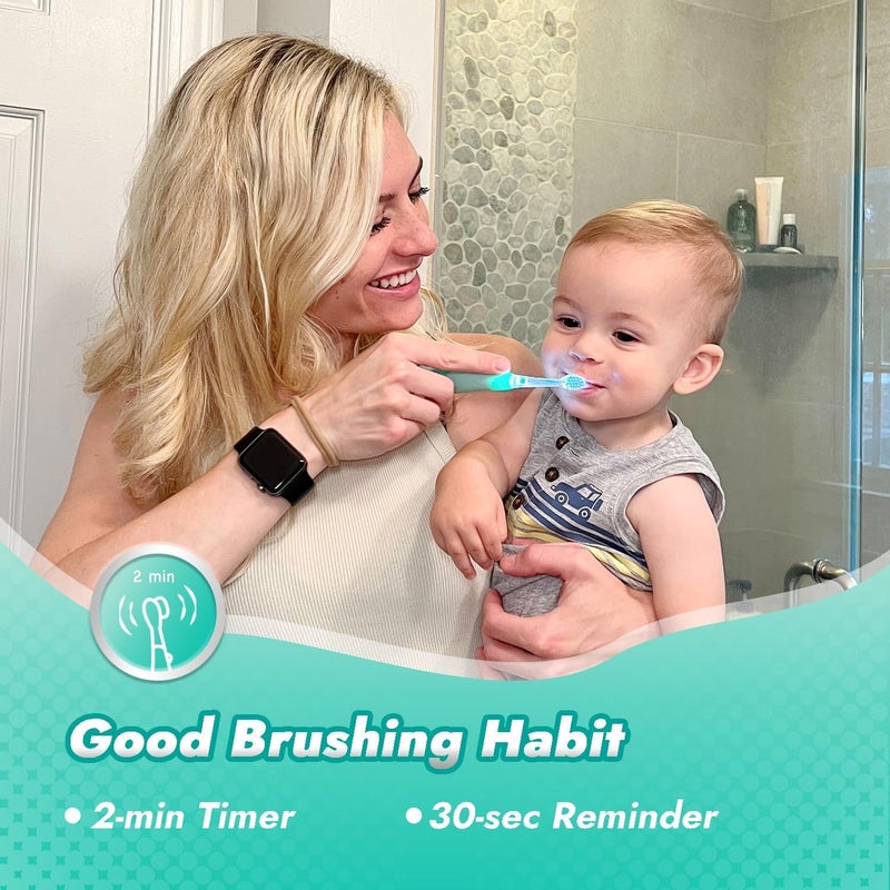 Papablic Toddler Sonic Electric Toothbrush Kids for Ages 1-3 Years, Baby Electric Toothbrush with Cute Dino Cover and Smart LED Timer, 4 Brush Heads (Jo) - Image 5