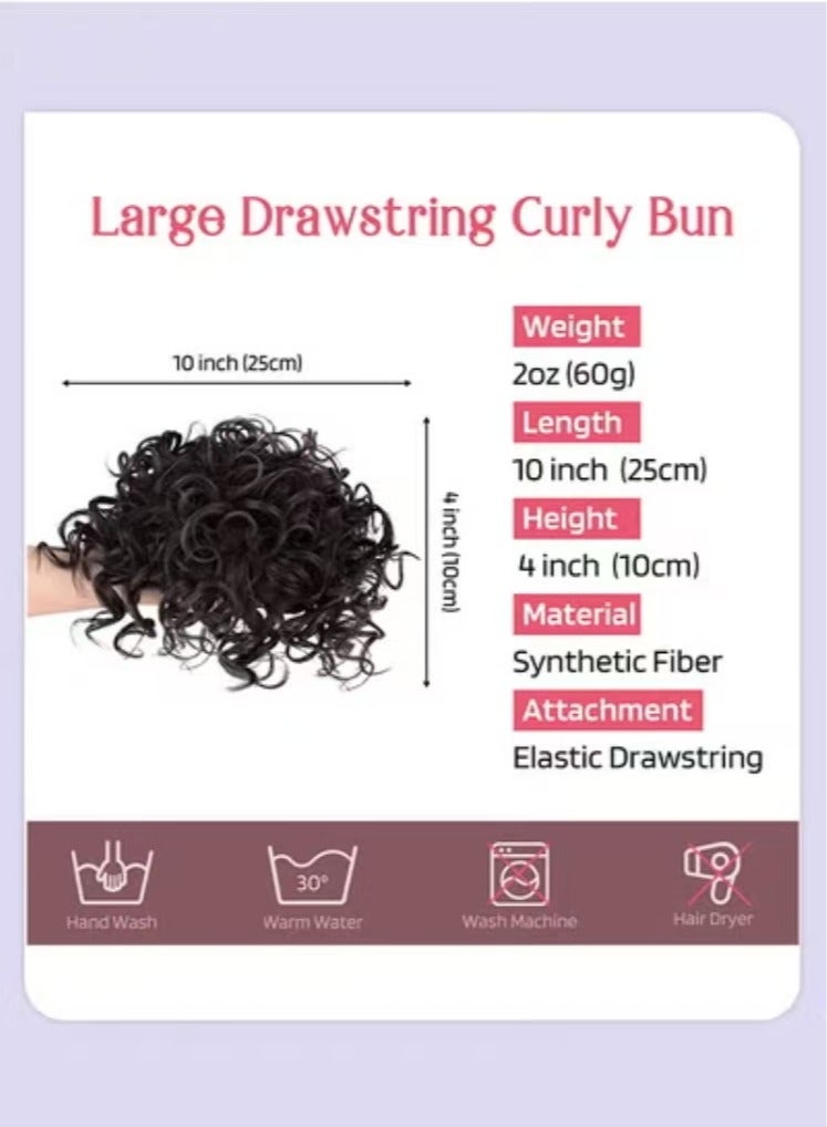 Captaintech Messy Curly Synthetic Hair Bun, Short Curly Chignon with Elastic Drawstring, Loose Wave Large Curly Bun, Hair Extension Bun Wig for Women Daily Use, Black, 25cm (10inch) - Image 3