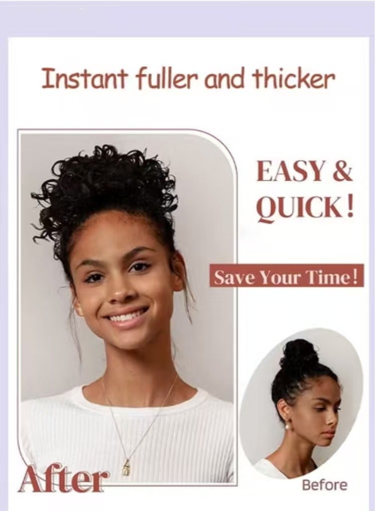 Captaintech Messy Curly Synthetic Hair Bun, Short Curly Chignon with Elastic Drawstring, Loose Wave Large Curly Bun, Hair Extension Bun Wig for Women Daily Use, Black, 25cm (10inch) - Image 2