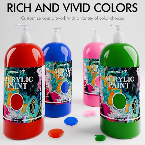 unuaST Acrylic Paint Sets for Adults 33.8oz/1000ml, 14 Color Large Bulk Paints kits, 1/4 Gallon Rich Pigment Art Painting Supplies for Artists/Beginners, Acrylic Paint Sets for Canvas with Pump, Color Wheel - Image 5