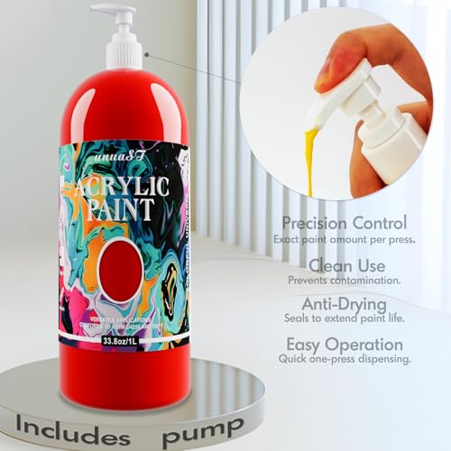 unuaST Acrylic Paint Sets for Adults 33.8oz/1000ml, 14 Color Large Bulk Paints kits, 1/4 Gallon Rich Pigment Art Painting Supplies for Artists/Beginners, Acrylic Paint Sets for Canvas with Pump, Color Wheel - Image 3