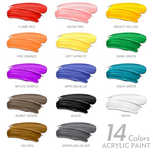 unuaST Acrylic Paint Sets for Adults 33.8oz/1000ml, 14 Color Large Bulk Paints kits, 1/4 Gallon Rich Pigment Art Painting Supplies for Artists/Beginners, Acrylic Paint Sets for Canvas with Pump, Color Wheel - Image 2