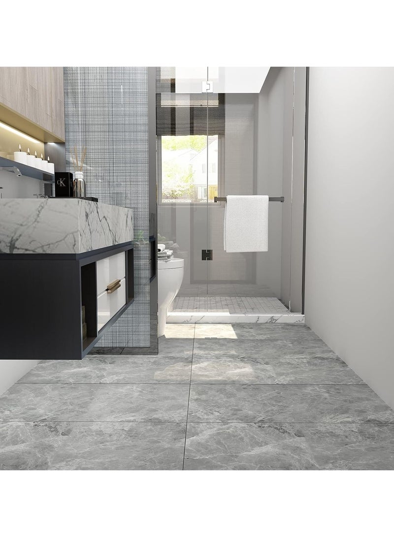 24 قطعة ملصقات بلاط رخامية، ملصق حائط ذاتي اللصق، لوحة حائط ثلاثية الأبعاد، 15.7"x31.5" بلاط أرضي قابل للتقشير واللصق لتزيين غرفة المعيشة والمطبخ والحمام باللون الرمادي - Image 4