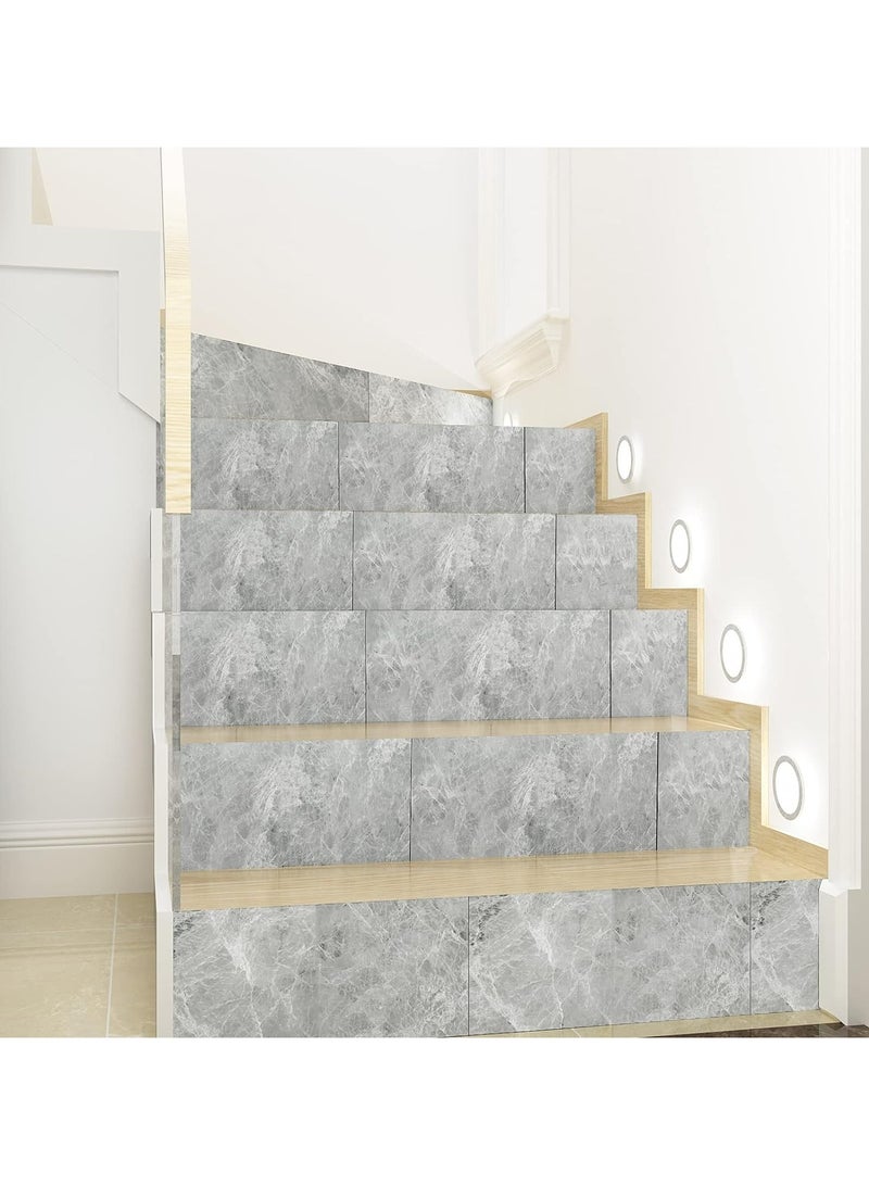 24 قطعة ملصقات بلاط رخامية، ملصق حائط ذاتي اللصق، لوحة حائط ثلاثية الأبعاد، 15.7"x31.5" بلاط أرضي قابل للتقشير واللصق لتزيين غرفة المعيشة والمطبخ والحمام باللون الرمادي - Image 5