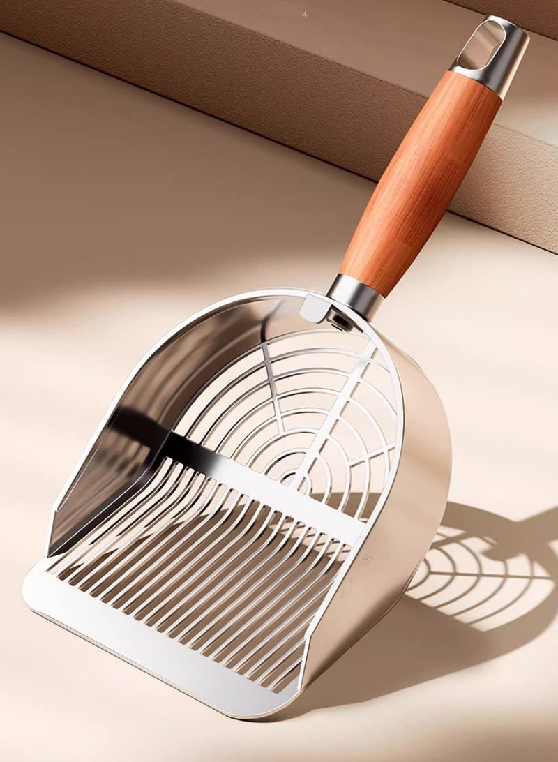 Stainless steel Cat Litter Scoop,Mesh Scooper with Wooden Handle and End Hole,Rust-Resistant Litter Shovel for Cats - Image 1
