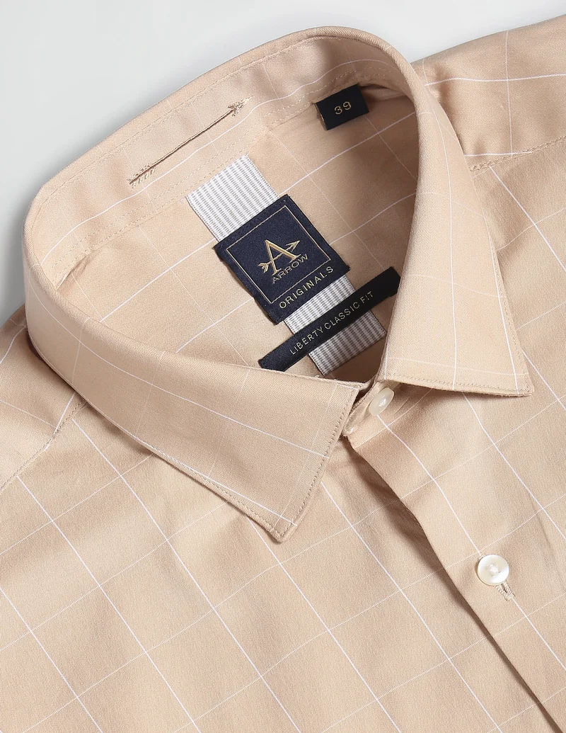 Arrow Beige Windowpane Check Twill Formal Shirt for Men | Best Price UAE