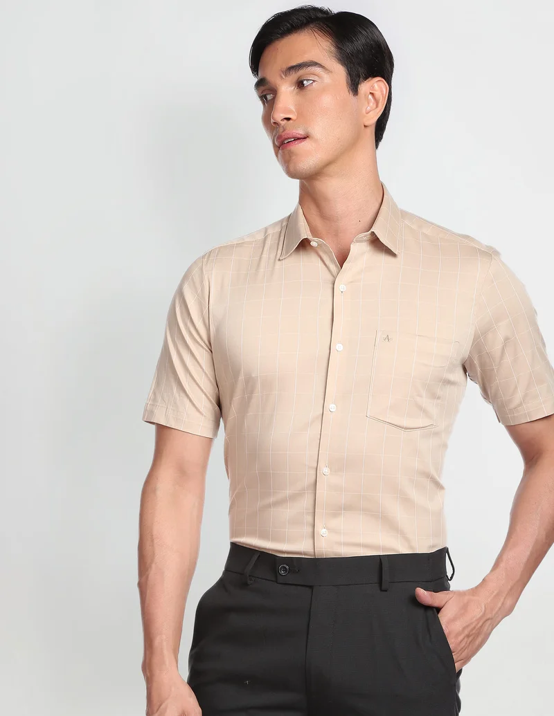 Windowpane Check Twill Formal Shirt