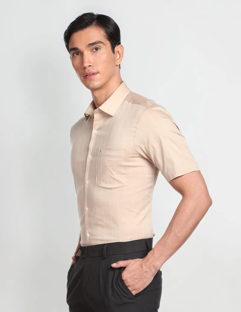 Arrow Beige Windowpane Check Twill Formal Shirt for Men | Best Price UAE