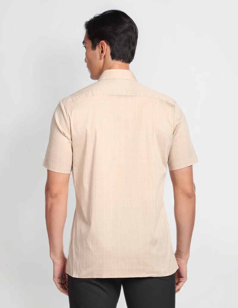 Arrow Beige Windowpane Check Twill Formal Shirt for Men | Best Price UAE