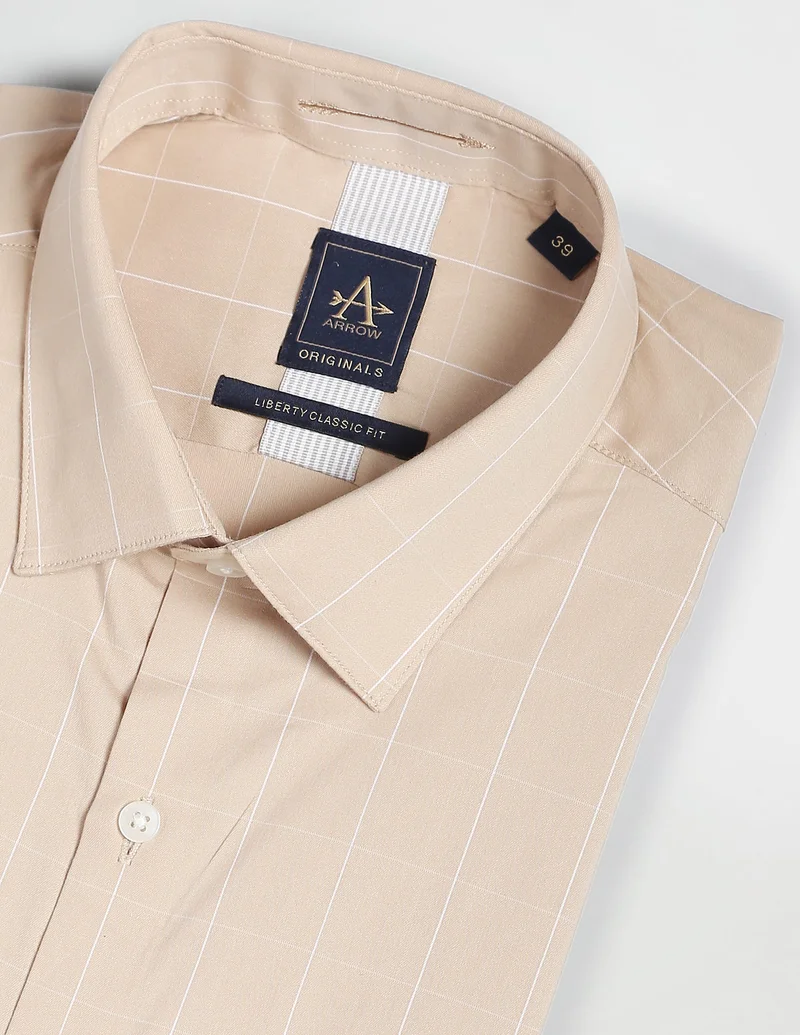 Arrow Beige Windowpane Check Twill Formal Shirt for Men | Best Price UAE