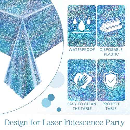 Just Shimmer Sparkling Holographic Laser Tablecloth - Shimmering, Waterproof, Easy to Clean - Ideal for Bachelorette, Birthday, Wedding, and Anniversary Party Decorations (Pink & Light Blue, 2) - Image 5