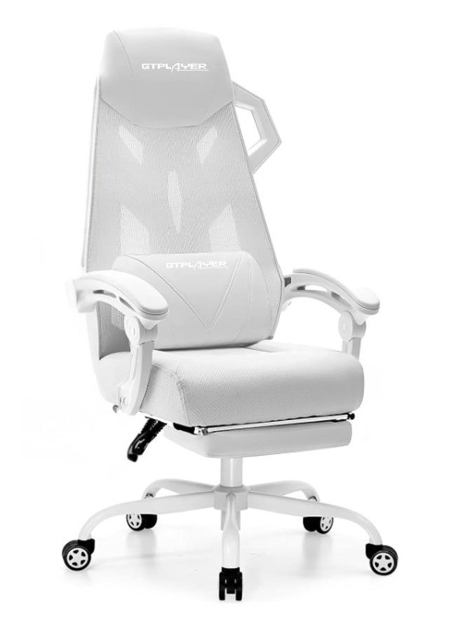 GTPLAYER #1USA Ergonomic Gaming Chair with Footrest, Mesh Back Computer Desk Chair with Recline, Adjustable Headrest & Lumbar Support, Mech Design Video Game Chair for Home, Study & Office (White) white