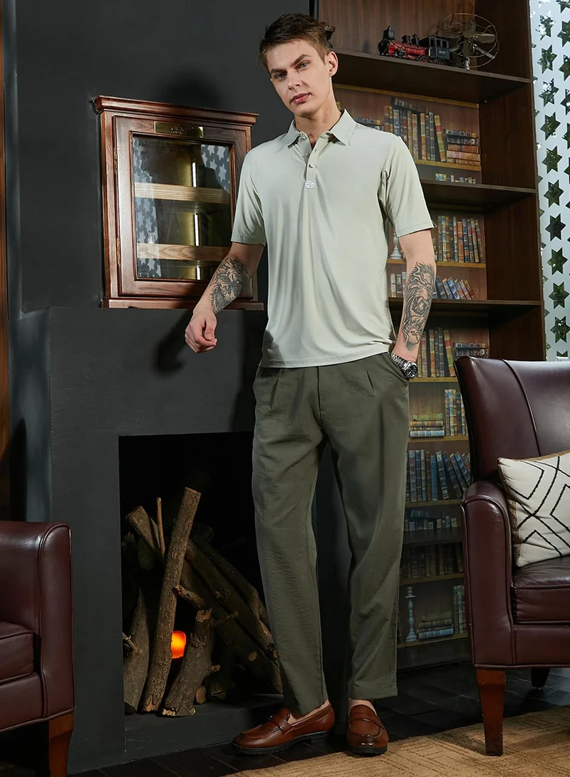 Campus Sutra Men's Sage Green Seamless Solid Polo T-Shirt
