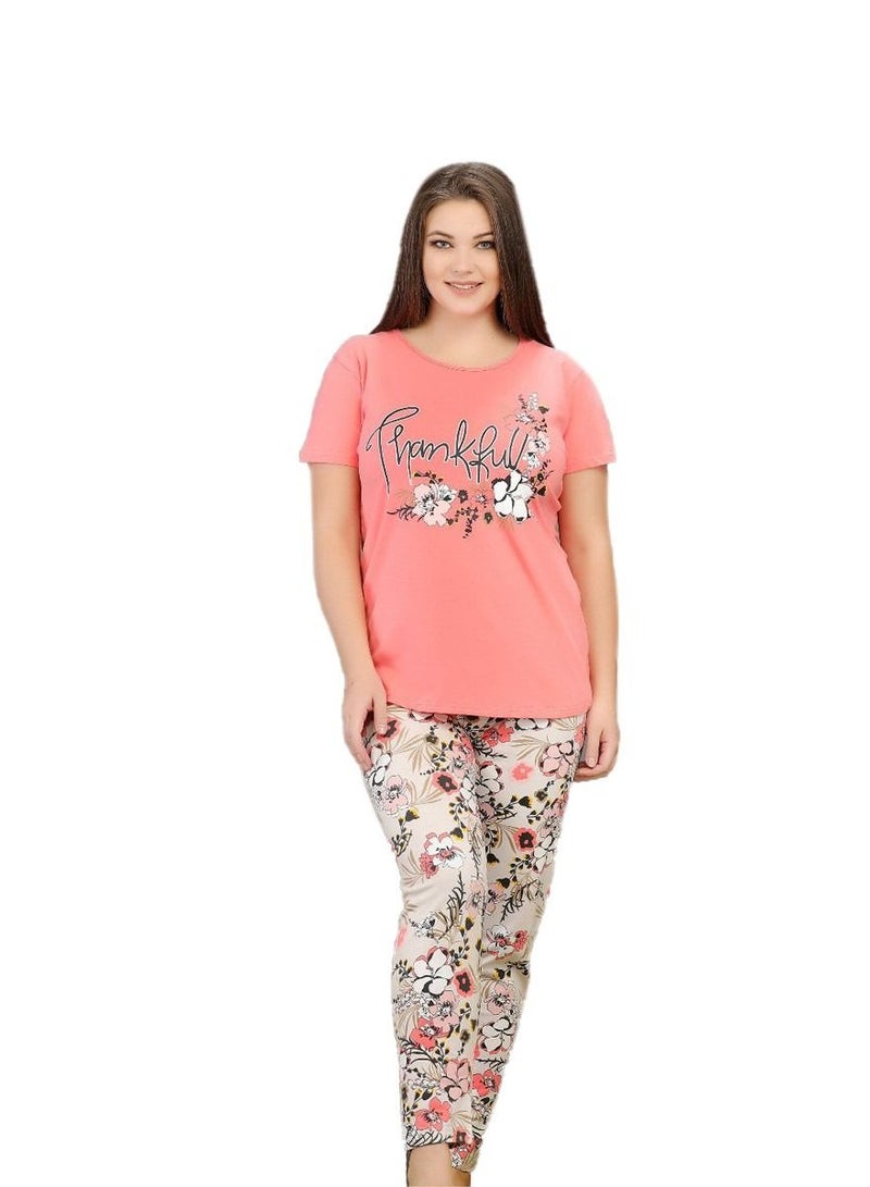 Ganna Women's short sleeved pyjamas and summer long pants made of cotton large sizes 