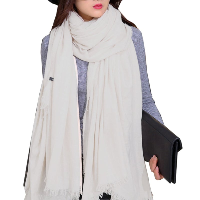 Iristide Womens Long Scarf in Solid Color, Light Weight Large Shawls Wrap for Beach Outdoor Camping Traveling Sunscreen Neckwear 75×43 inch (White) - Image 2