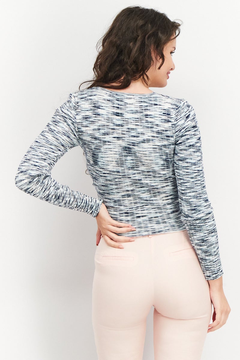 INC Women Surplice Neck Long Sleeve Textured Tops, Multicolor - Image 3
