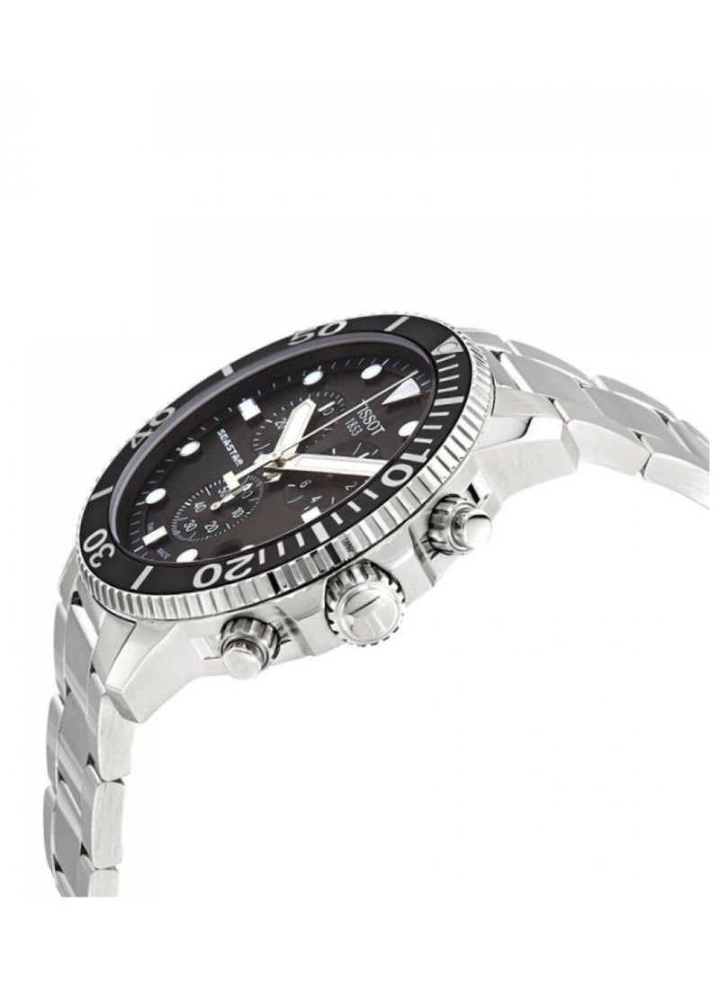TISSOT ساعة كرونوغراف كوارتز 1000 من سي ستار ب dial أسود وحزام فولاذي فضي للرجال - T120.417.11.051.00 - Image 2
