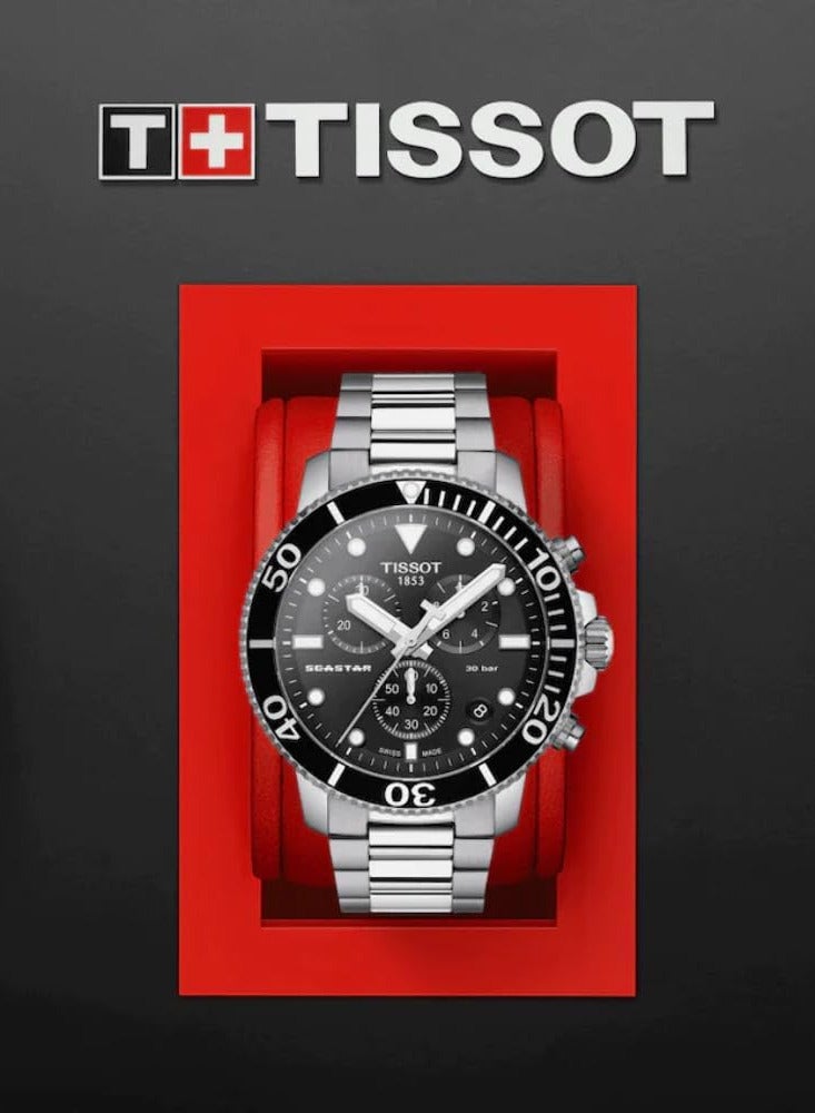 TISSOT ساعة كرونوغراف كوارتز 1000 من سي ستار ب dial أسود وحزام فولاذي فضي للرجال - T120.417.11.051.00 - Image 5