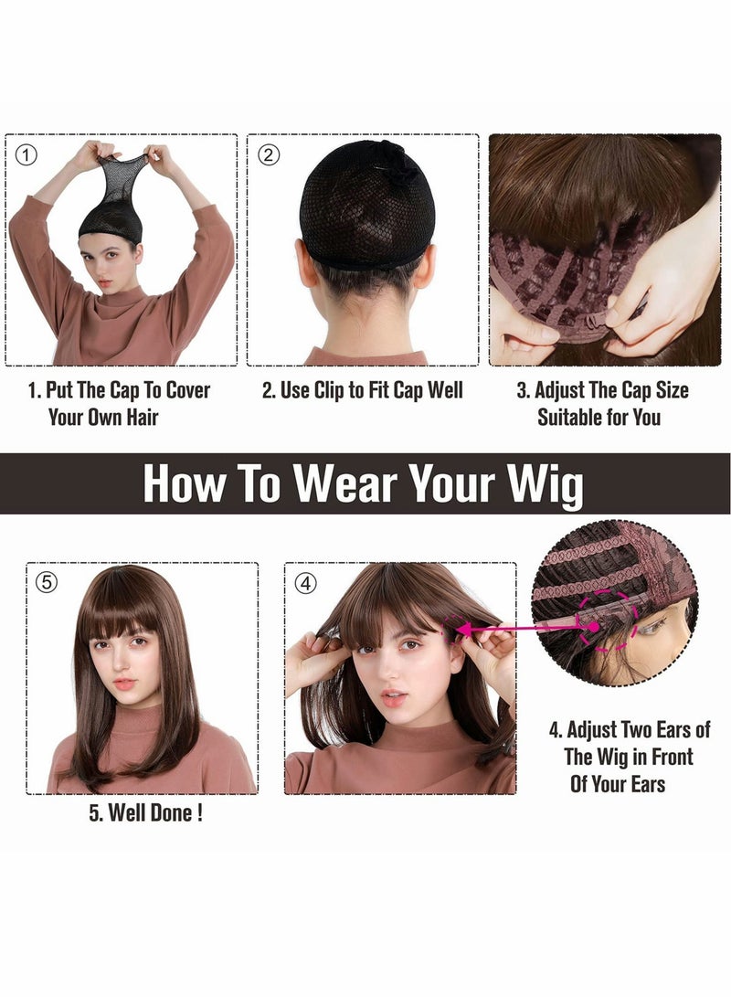 KASTWAVE Brown Wig with Bangs, 60s Retro Beehive Wigs for Women, 70s Classic Style Cosplay Wig With Bang - Image 5