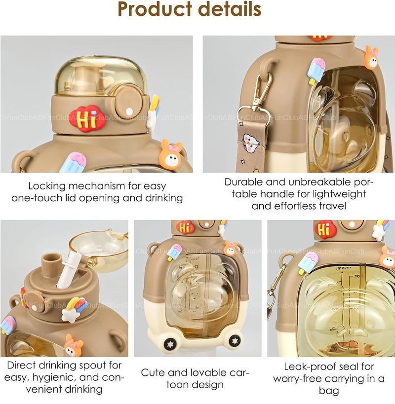 ASFunClub FunClub Cartoon Water Bottle for Kids Water Bottle with Straw for Kids Sipper Bottle Leak-Proof Water Bottle School Bottle for boys 1Litre Bottle Cute Bottle for Gift Best return gift - Image 5