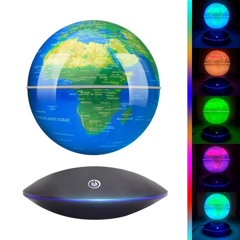 Poojaed Magnetic Levitating Globe with LED Light 16 Colors Rotating Floating Globe Lamp World Map for Home Office Desk Decor Cool Tech Gadgets Gift for Men Father Ideal for Birthdays Anniversaries