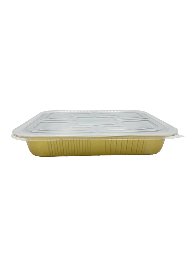 Ideal Pack 4600 ml Golden Aluminium Rectangular Food Container with Lid – 1 Pc | Heavy-Duty Disposable Tray - Image 1