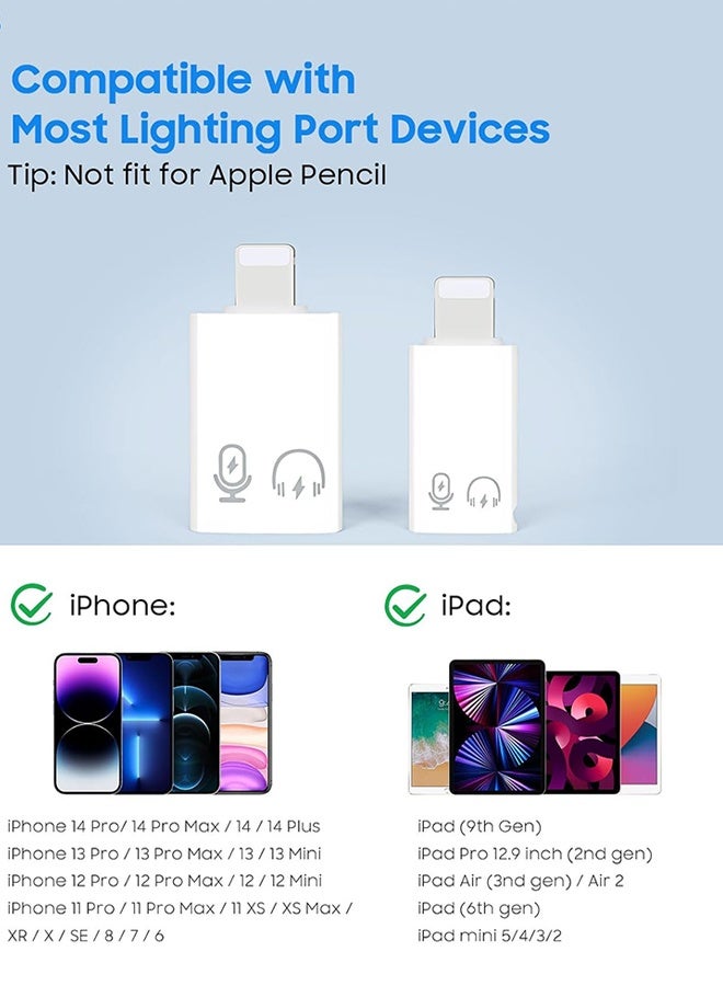 Wffo 2 Pack USB C Female to Lightning Male Adapter - Lightning Male to USB-A Female OTG Adapter Connector for iPhone 14/13 Pro Max/iPad/iPod/AirPods - Support 10W Fast Charging/Data Transfer/Audio  - Image 3