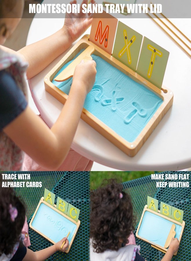 AtMini Montessori Sand Tray with Lid - Wooden Sand Trays for Kids Writing Letters and Numbers, Preschool Classroom Must Haves, Kindergarten Learning Tools (Blue) - Image 4