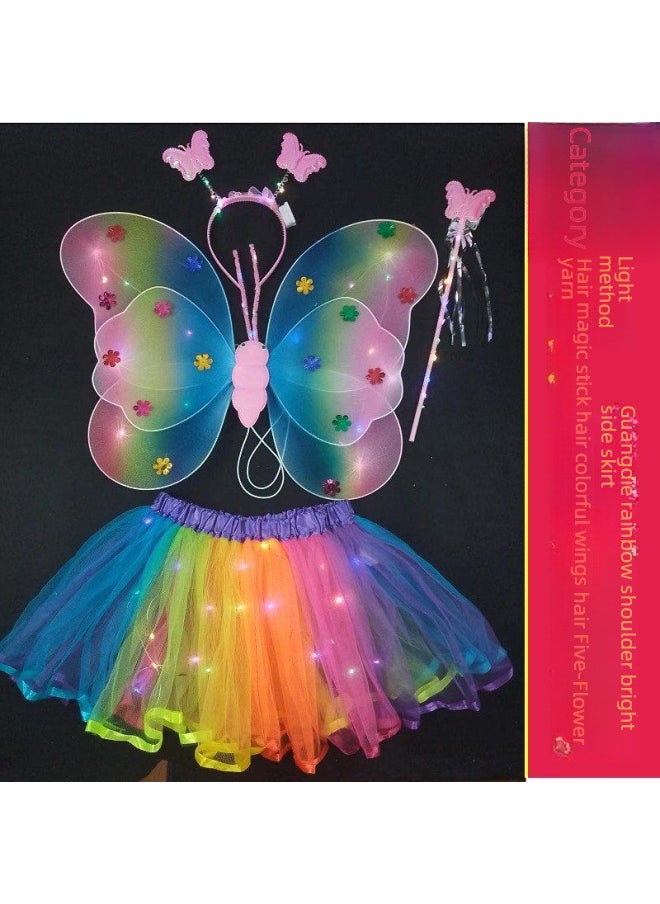 Women's Glowing Butterfly Wings Costume Set Light For Children's Performances Stage Props Dress Up Four Piece Set-Color:Blue-Specifications:Glow Gauze Skirt  - Image 4