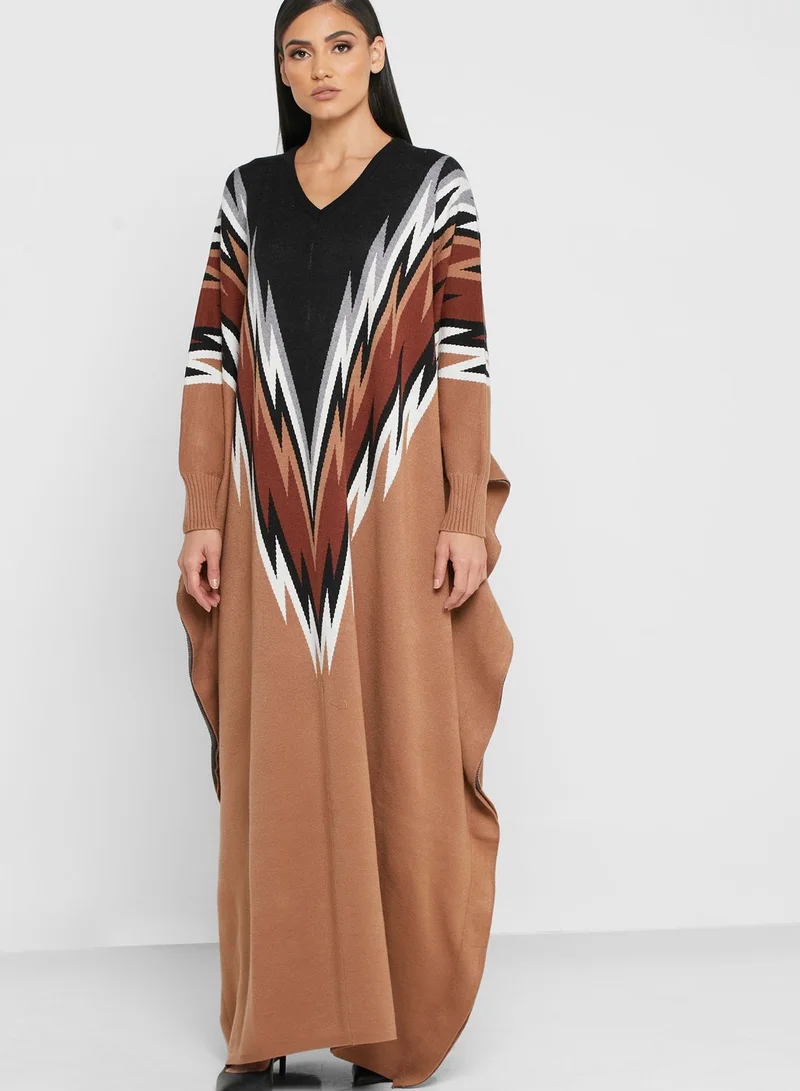 leem V-Neck Printed Kaftan