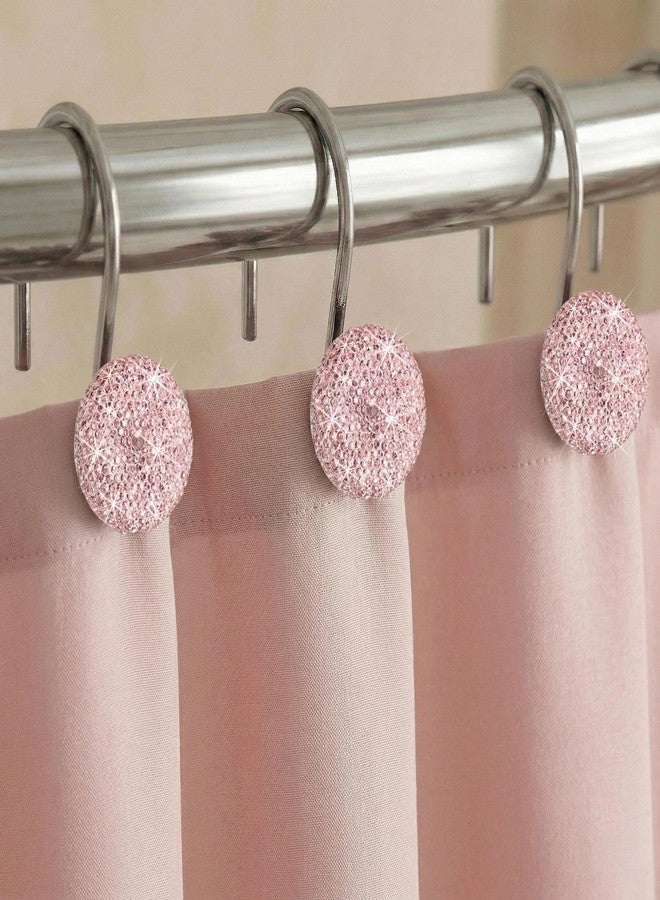 Popkozzi Blush Pink Crystal Shower Curtain Hooks: 12 Pcs Luxury Sparkly Rhinestone Decorative Shower Rings for Valentines Day Christmas Holiday Bathroom Decor - Elegant Bathroom Accessories & Gift - Image 1