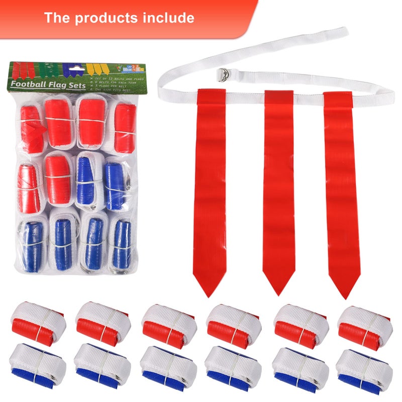 WYZworks WYZworks 12 Player Adjustable Flag Football Set, 3 Flags per Belt, Hook and Loop Fastener, Nylon Belt w/Double D-Ring Closure, 18 Red and 18 Blue Flags for Adults and Youth, 36 Flags total  - Image 2