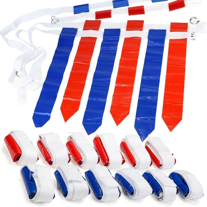 WYZworks WYZworks 12 Player Adjustable Flag Football Set, 3 Flags per Belt, Hook and Loop Fastener, Nylon Belt w/Double D-Ring Closure, 18 Red and 18 Blue Flags for Adults and Youth, 36 Flags total  - Image 1