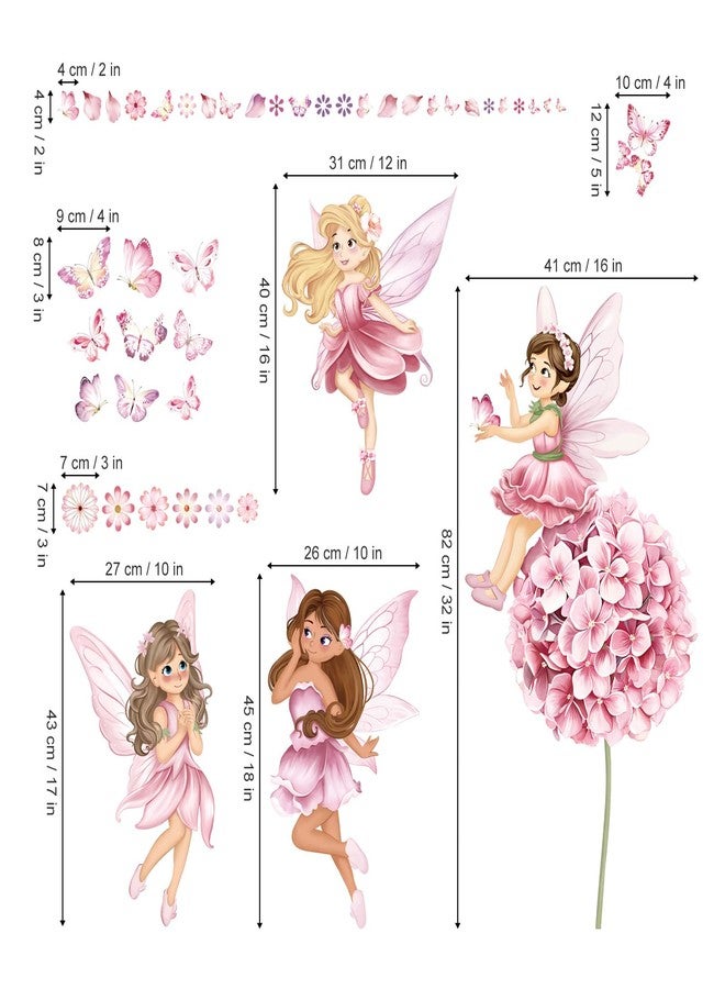 decalmile Fairy Girl with Flower Wall Decals Large Pink Dandelion Floral Butterfly Elves Wall Stickers Girls Bedroom Baby Nursery Kids Room Wall Decor - Image 4