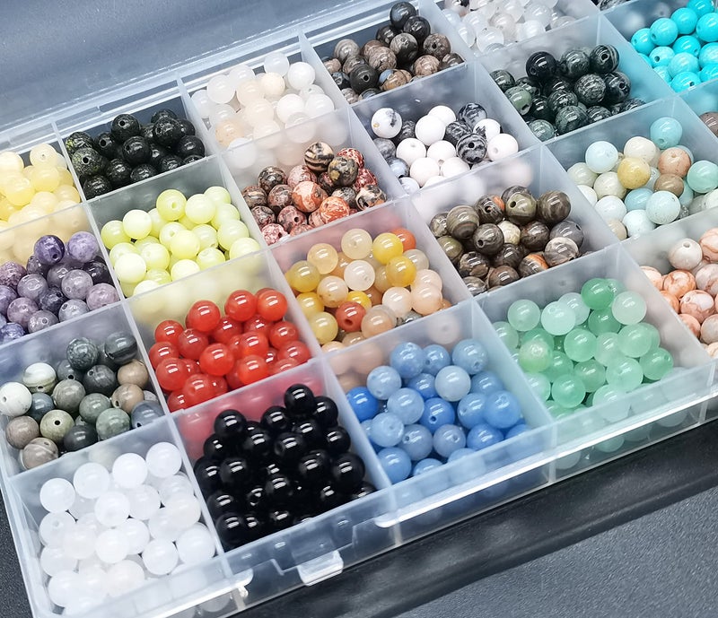 Maonewque 1200pcs 6mm Natural Round Stone Beads Real Gemstone Beading Loose Gemstone Hole Size 1mm DIY Smooth Beads for Bracelet Necklace Earrings Jewelry Making,Box Packed(24 Material -A,6mm) - Image 5