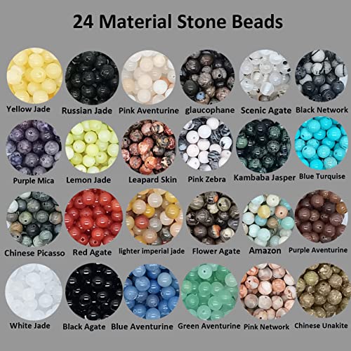 Maonewque 1200pcs 6mm Natural Round Stone Beads Real Gemstone Beading Loose Gemstone Hole Size 1mm DIY Smooth Beads for Bracelet Necklace Earrings Jewelry Making,Box Packed(24 Material -A,6mm) - Image 2